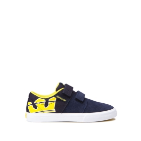 Kids Supra Low Top Shoes STACKS II VULC VELCRO Navy/Yellow/white | AU-82797